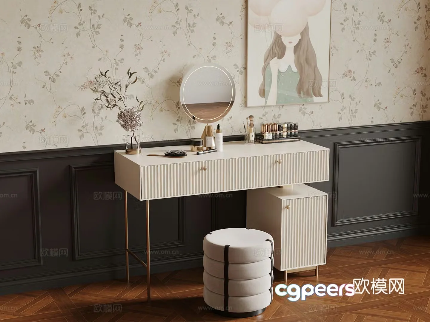 Dressing table French dressing table Dressing stool Dressing table 3D model