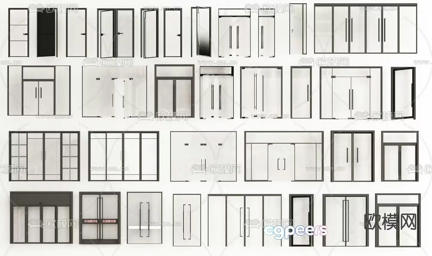 Modern glass door double-open door induction door 3d model