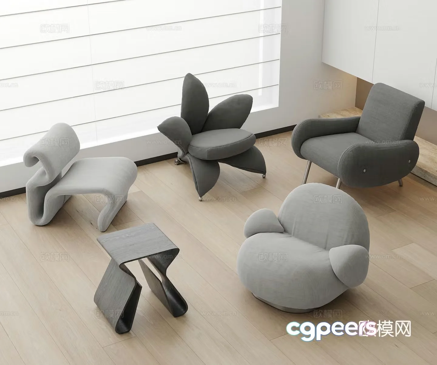 Modern medieval style single chair casual chair 3d model