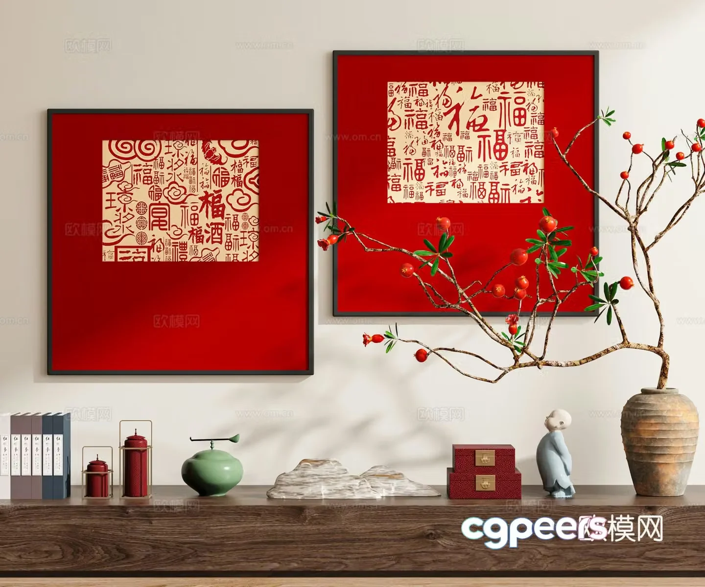 New Chinese calligraphy and painting festive 3D model