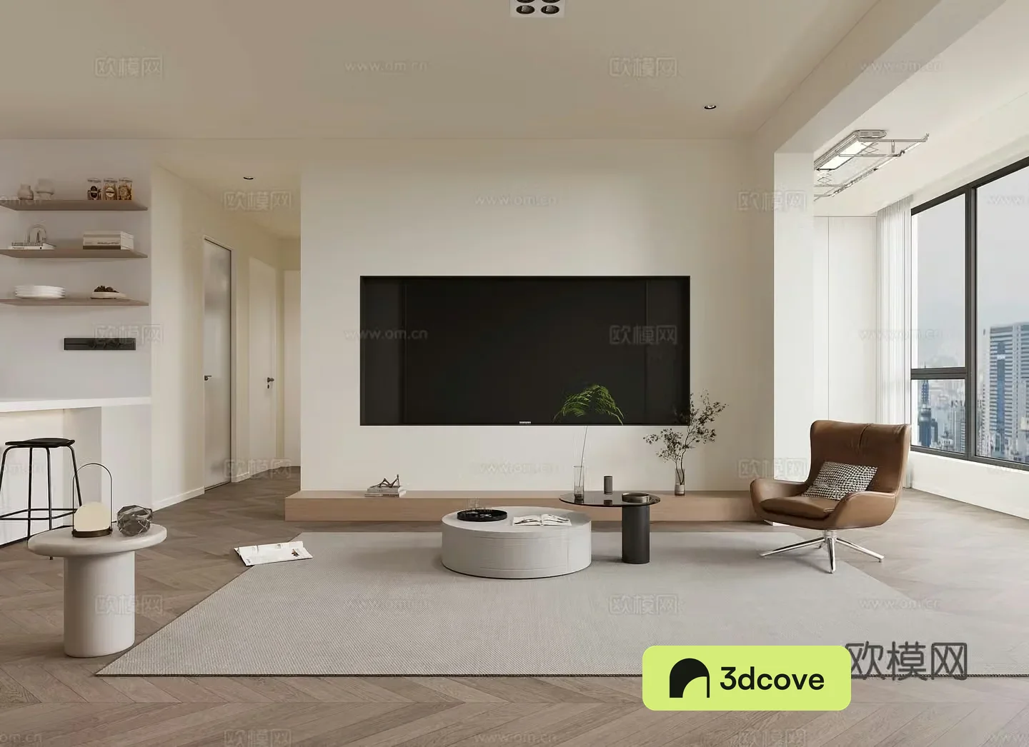 Modern living room TV background wall bar lounge chair modern living room simple creamy