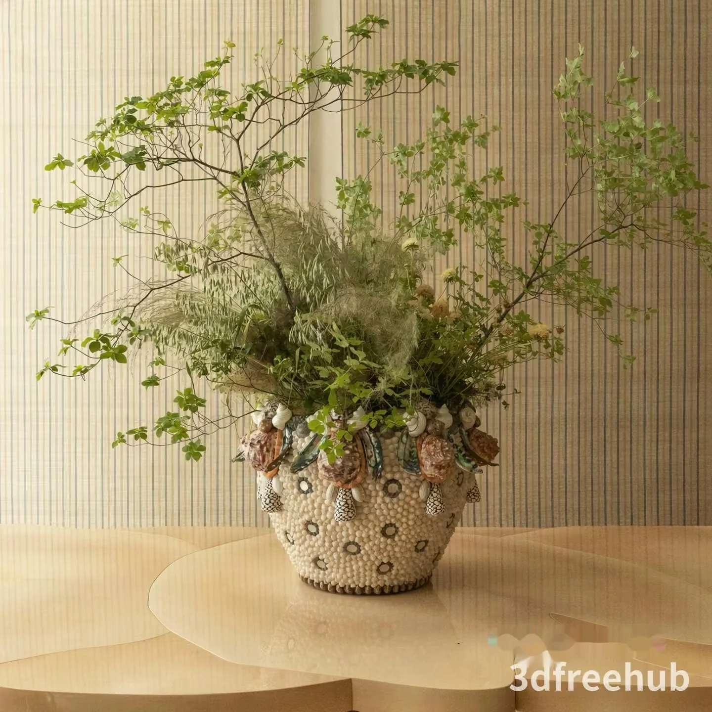 A Decorative Vase With A Floral Arrangement 3D Model – 3000 – VRAY Render