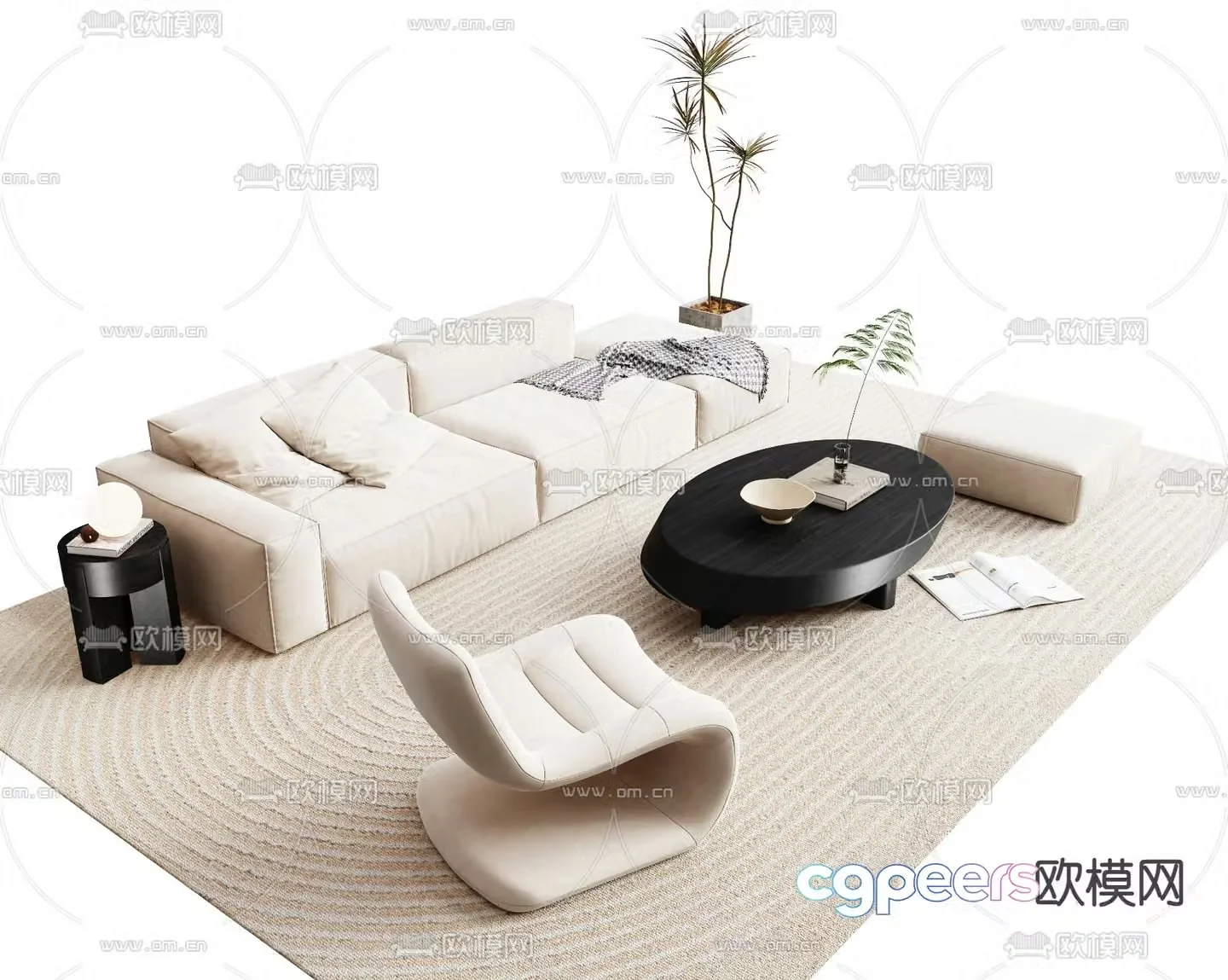 Cream style modular sofa 3d model