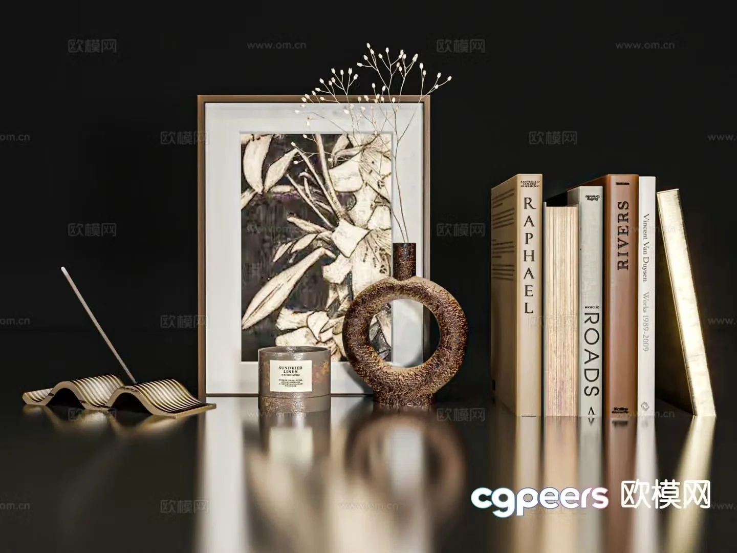 Modern decorations desktop ornaments paintings books 3D model