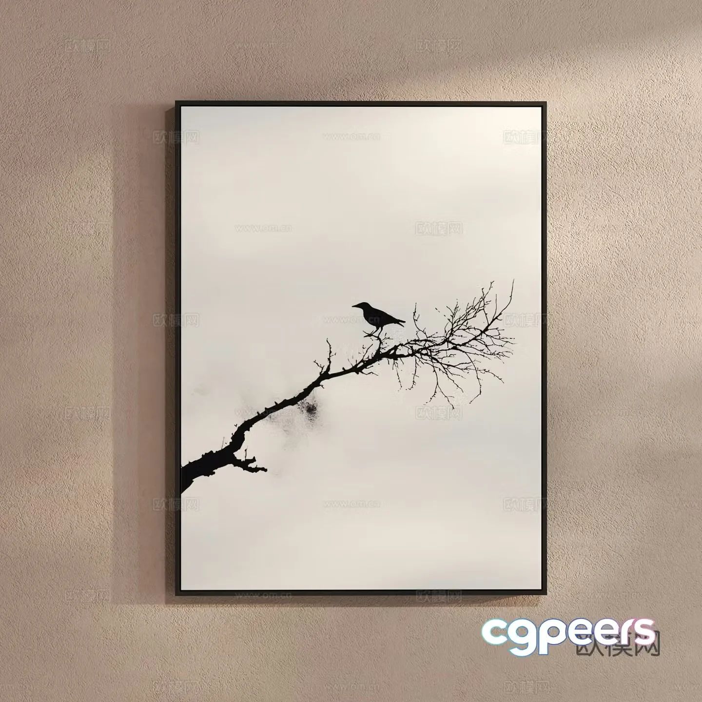 New Chinese style ink hanging painting decorative painting 3D model