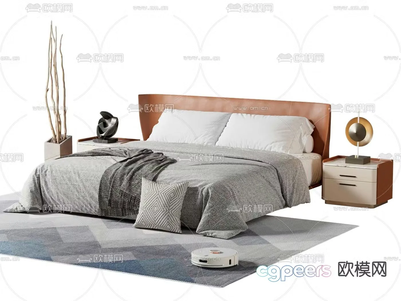 Light luxury double bed 3D model