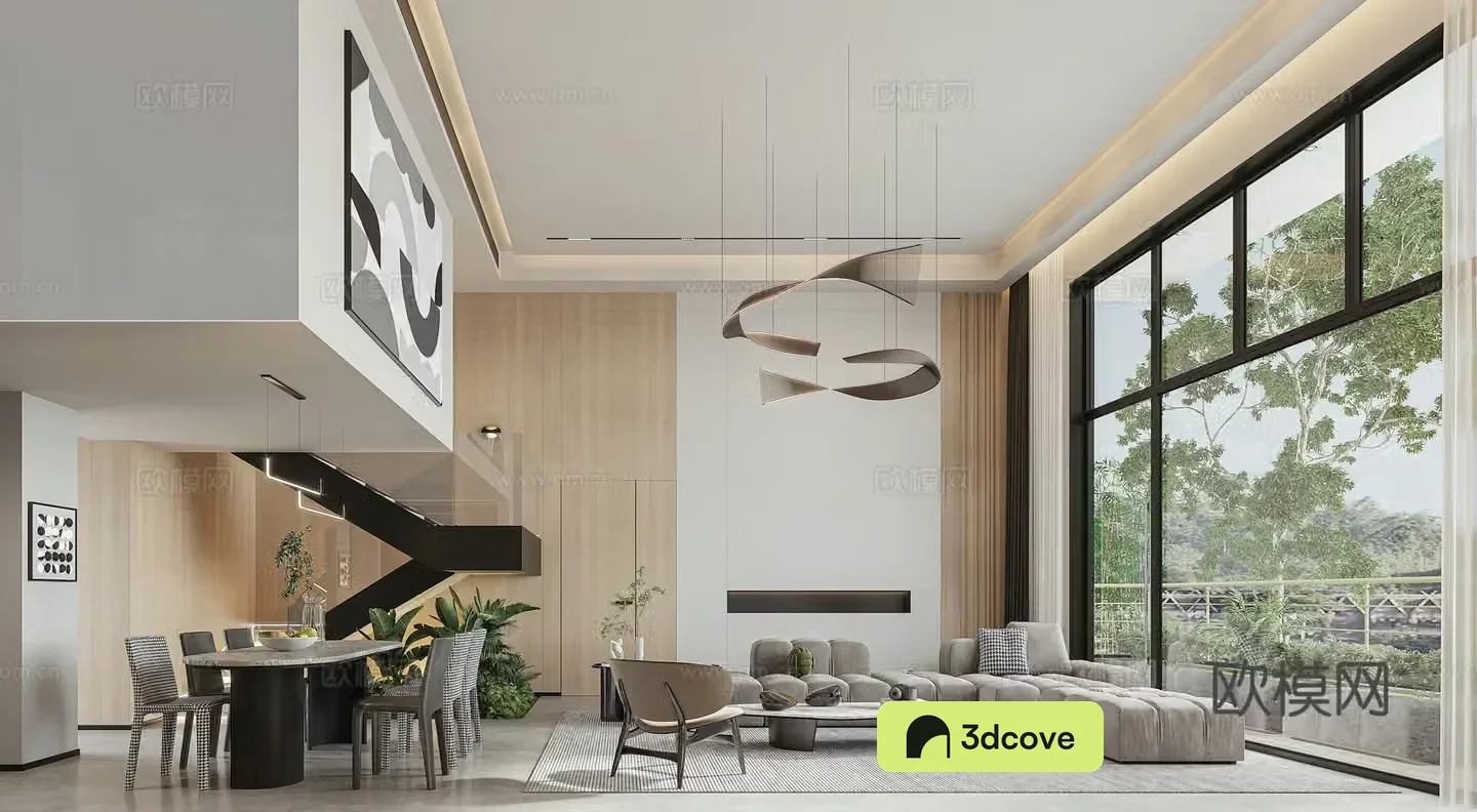 Modern villa living and dining room
