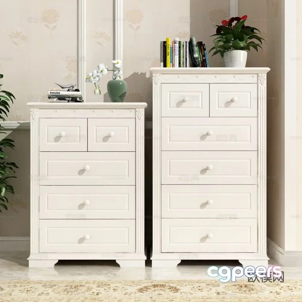 European simple shoe cabinet chest of cabinet accessories carpet green plants 3D model