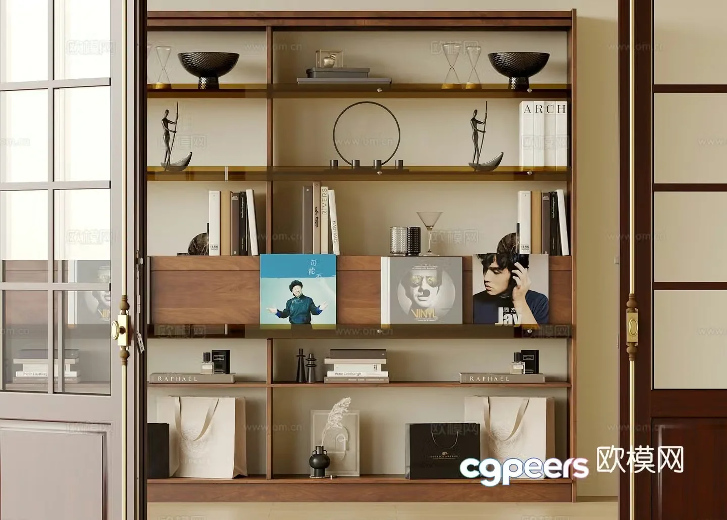Middle-aged bookcase ornament combination 3D model