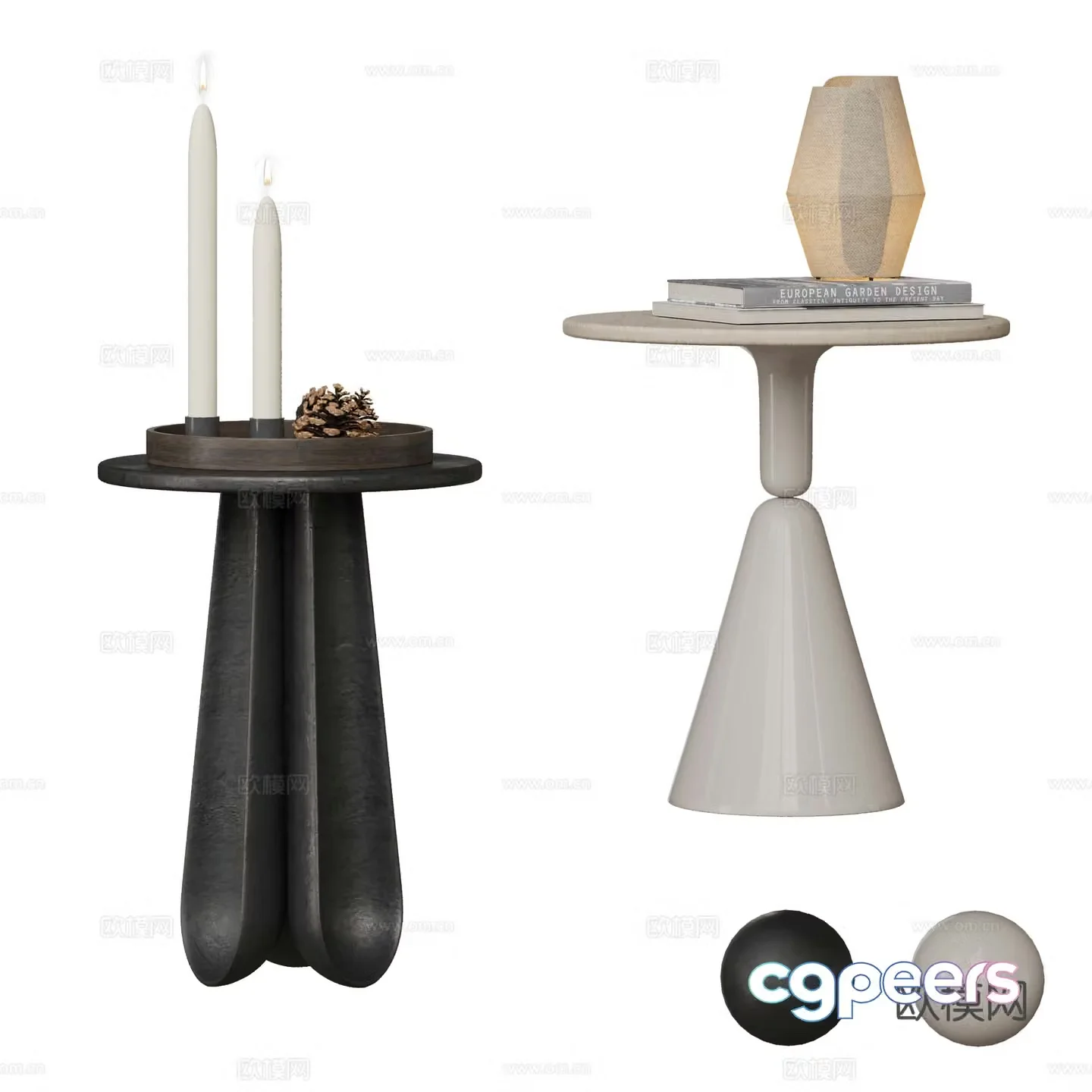 French Cream Style Middle Style Sides Combination Round Stone Sides Plastic Steel Sides 3D Model