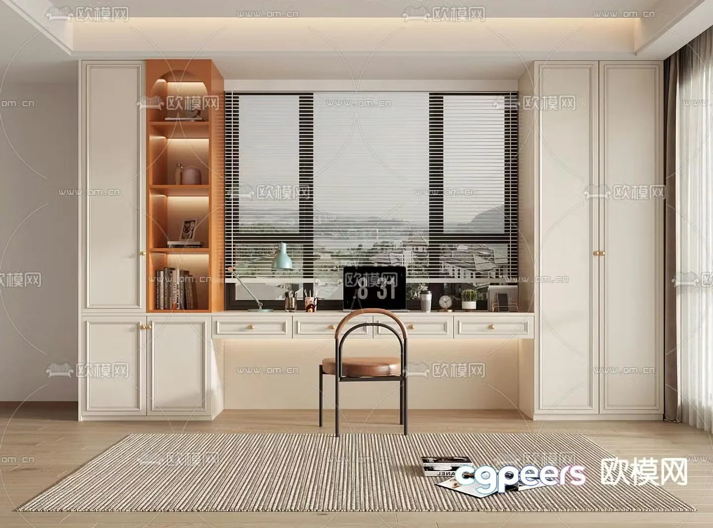 Simple European bay window cabinet desk writing desk 3D model