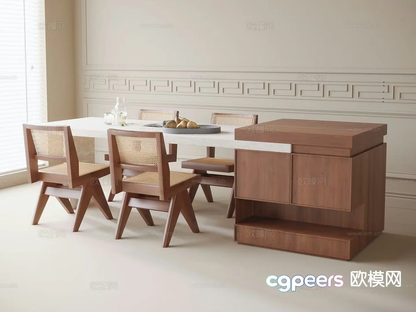 Wabi-sabi style dining table and chairs island 3d model