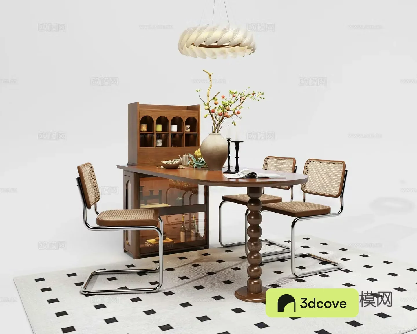 Medieval style dining table and chairs 3d model