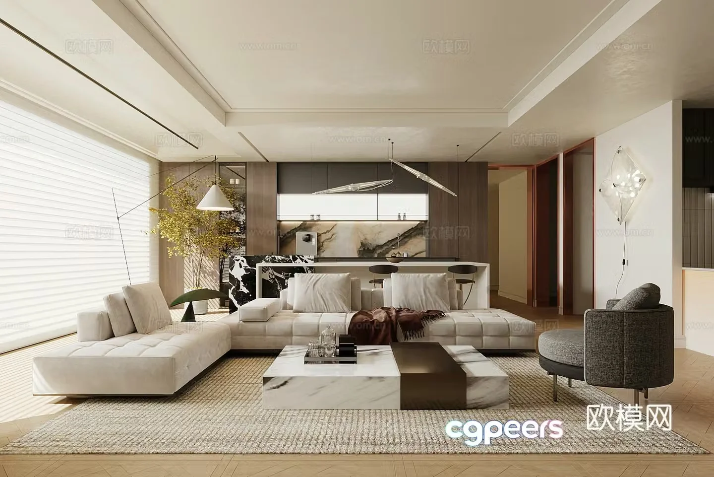 Modern home living room large living room horizontal living room sofa coffee table combination 3D model