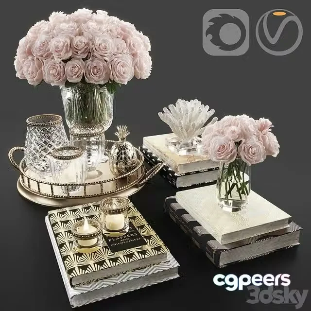 3ds Max Free – Rose and crystal vase decoration set 11