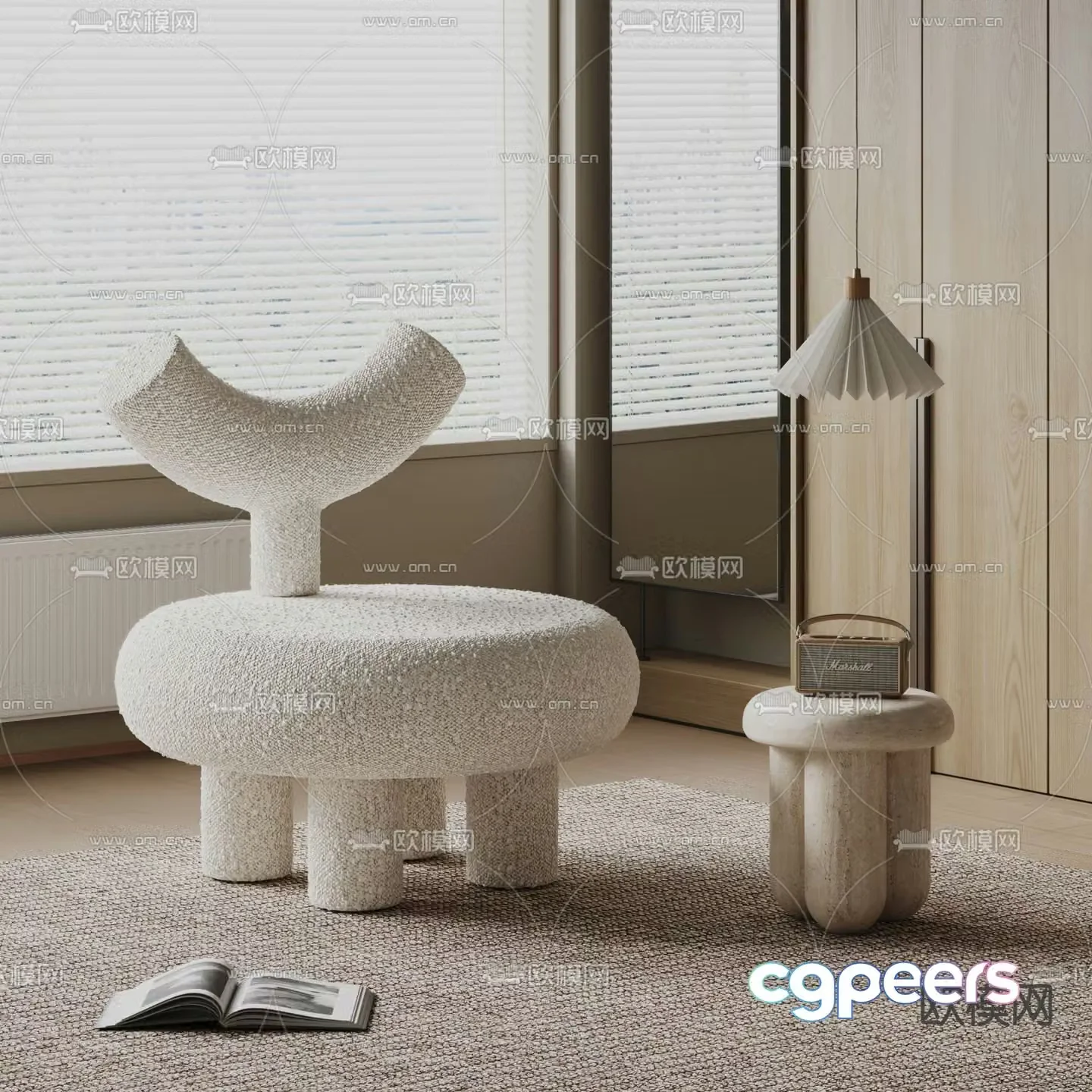 Luisa cream style chair leisure chair table 3d model
