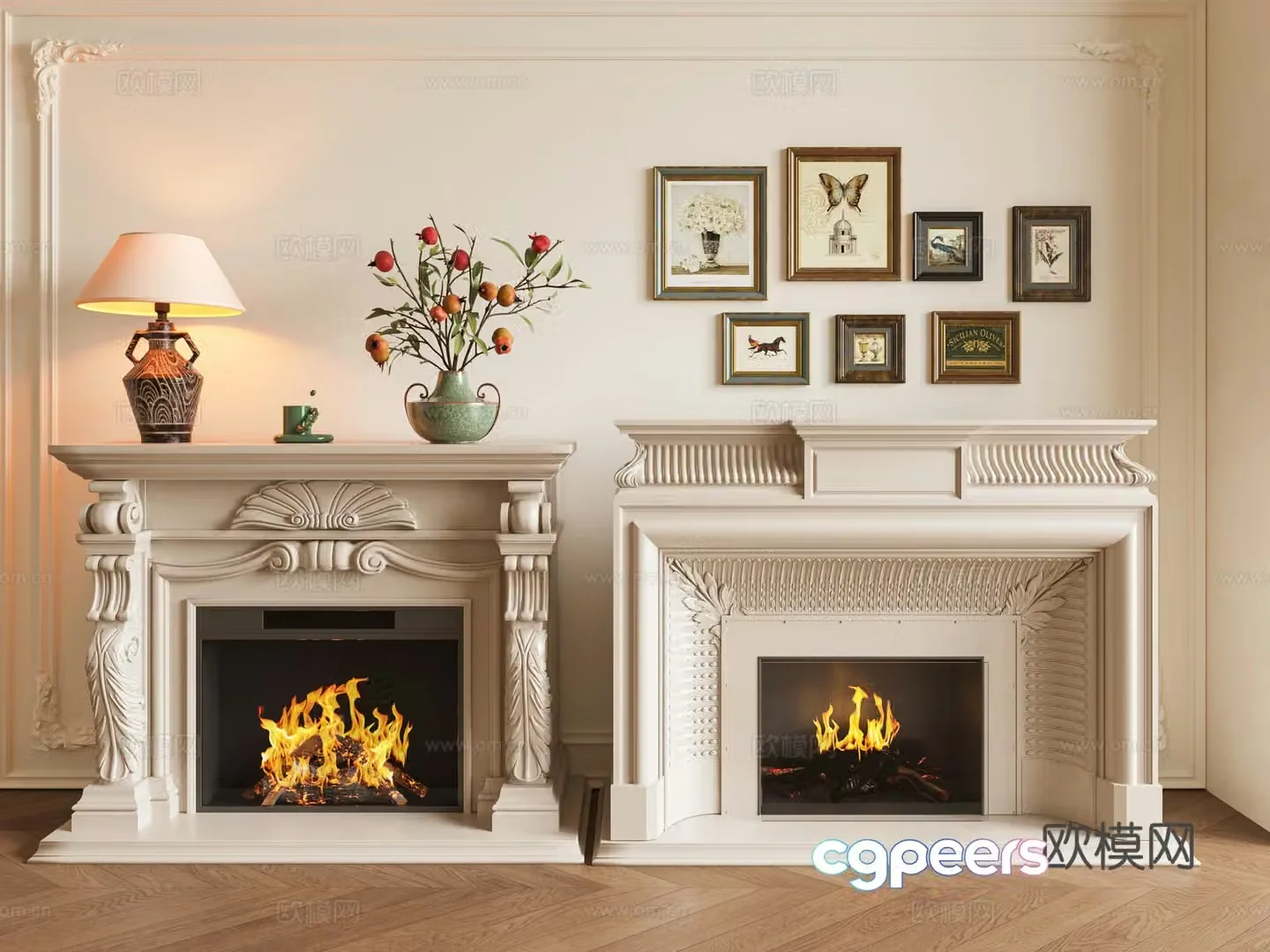 French fireplace firewood stove simple European fireplace French decorative painting combination French combination painting 3D model