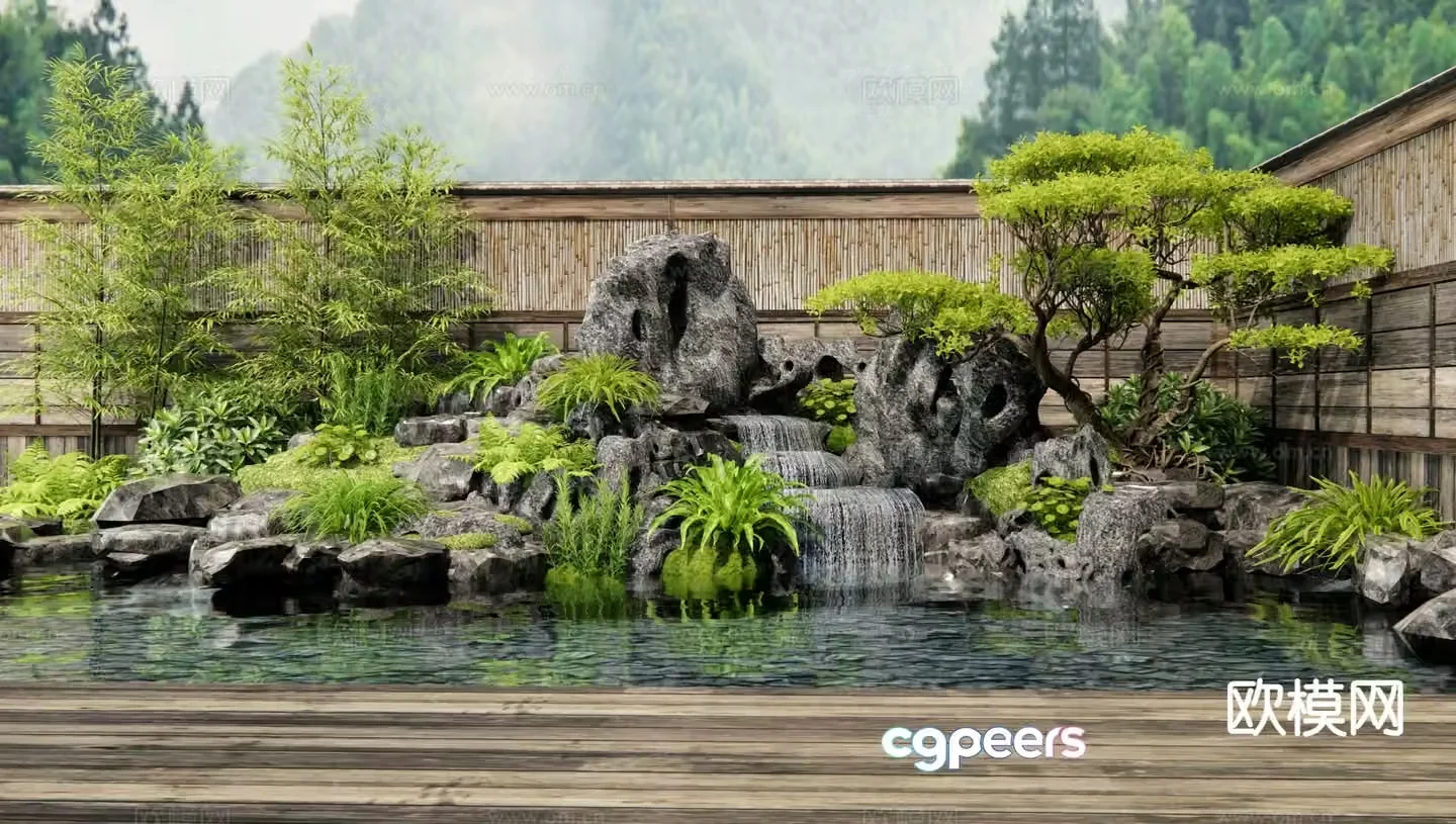 New Chinese style rockery waterscape falling water courtyard landscape 3D model