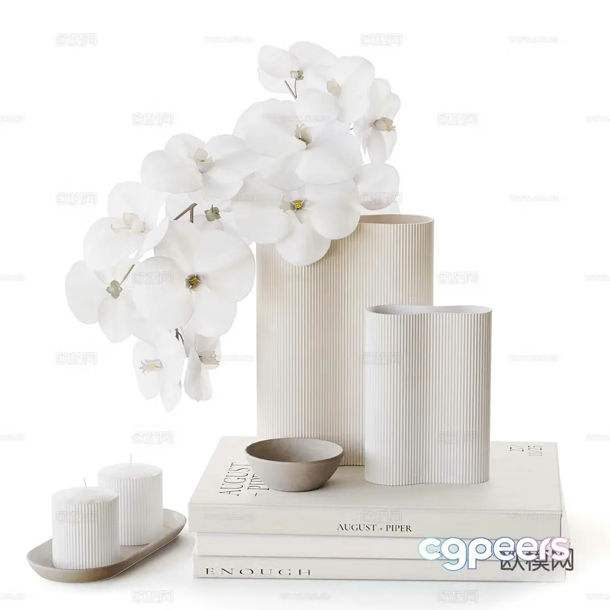 Modern cream style vase floral 3d model