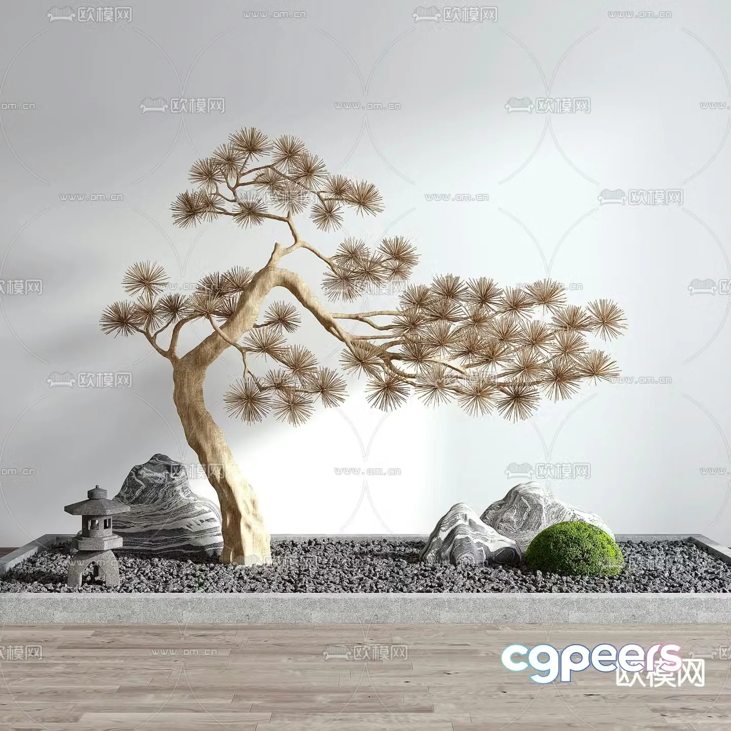 Pine tree rockery indoor landscape 3d model