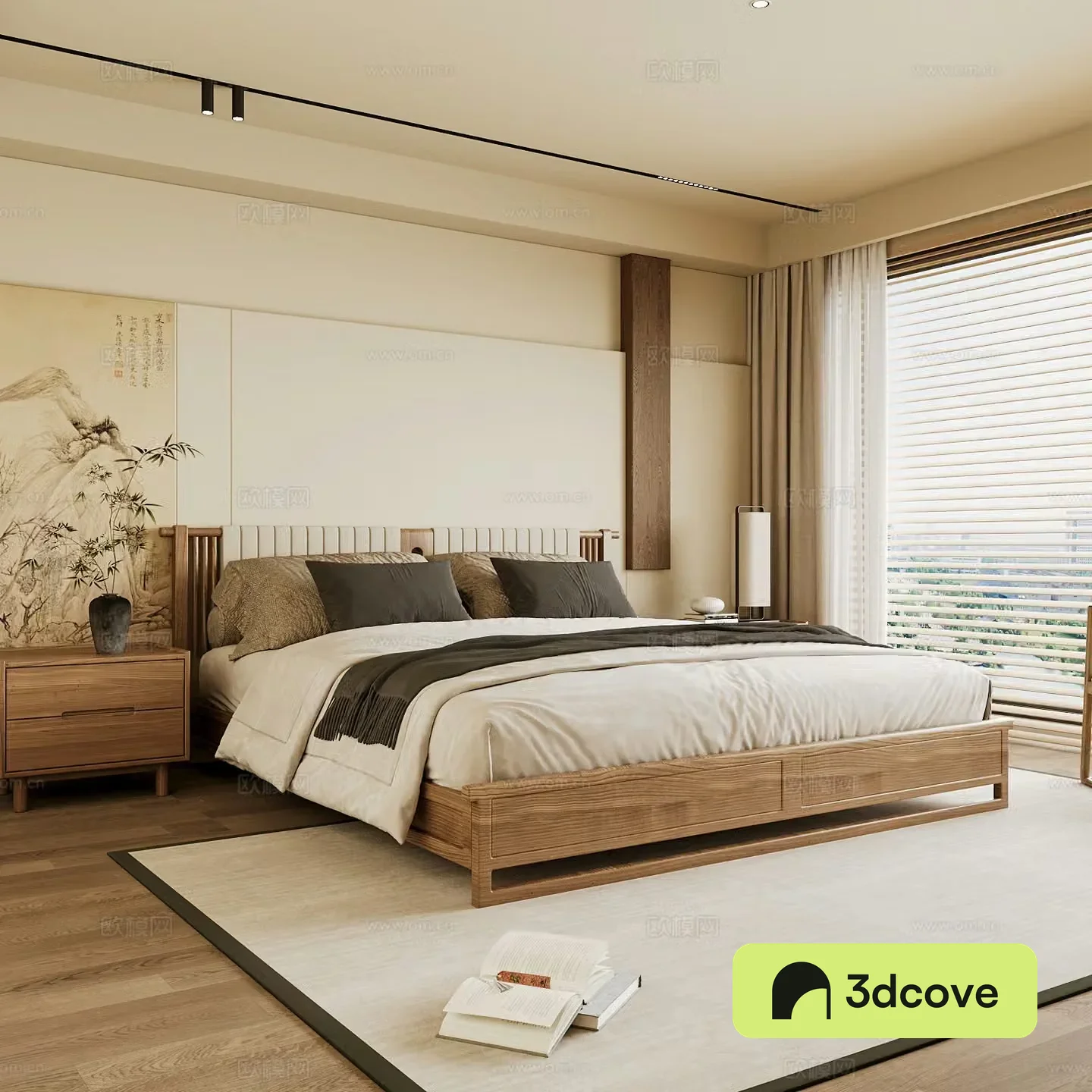 New Chinese style home bedroom Song family aesthetic bedroom Song style bedroom New Chinese style double bed New Chinese