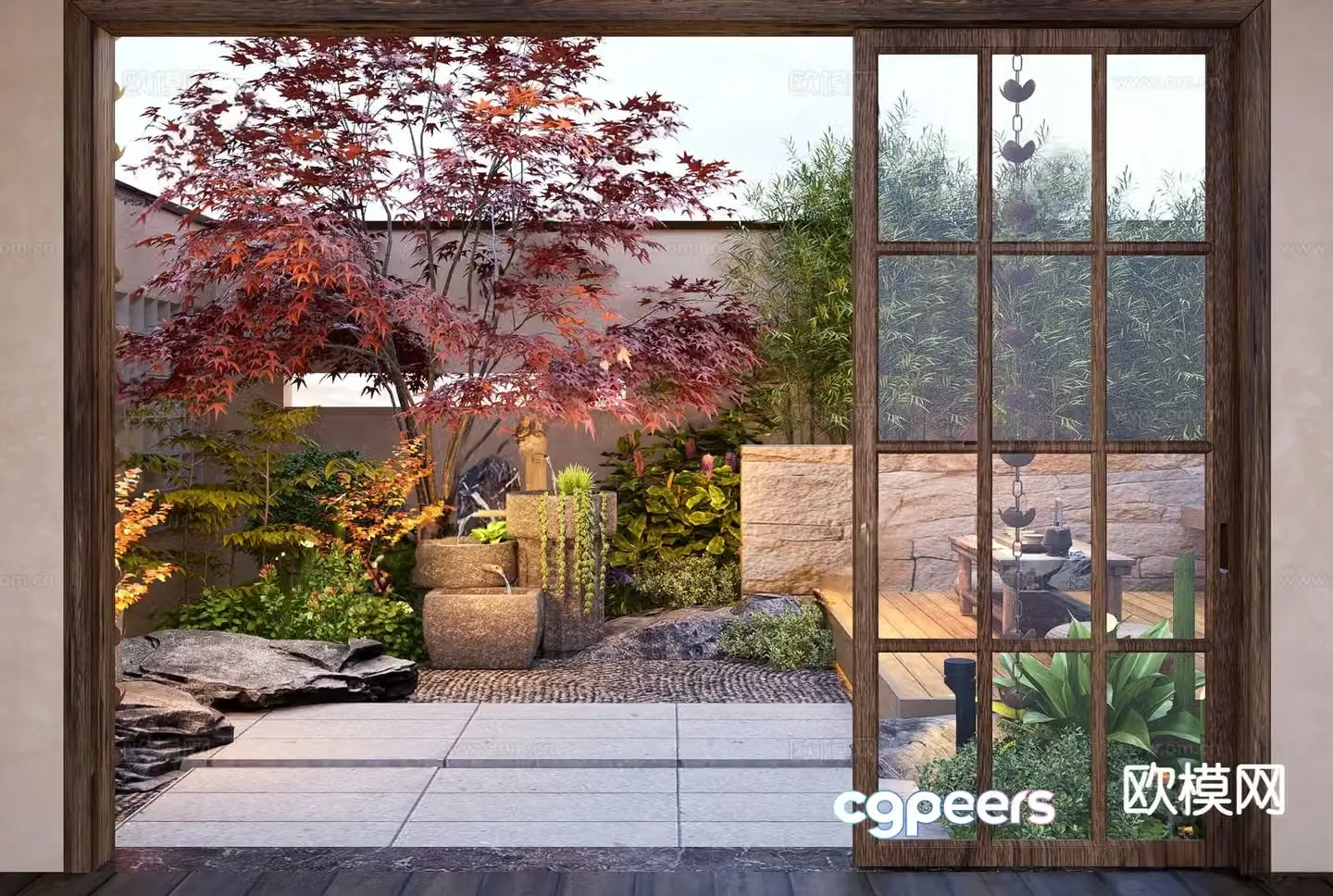 Japanese Zen courtyard landscape 3D model