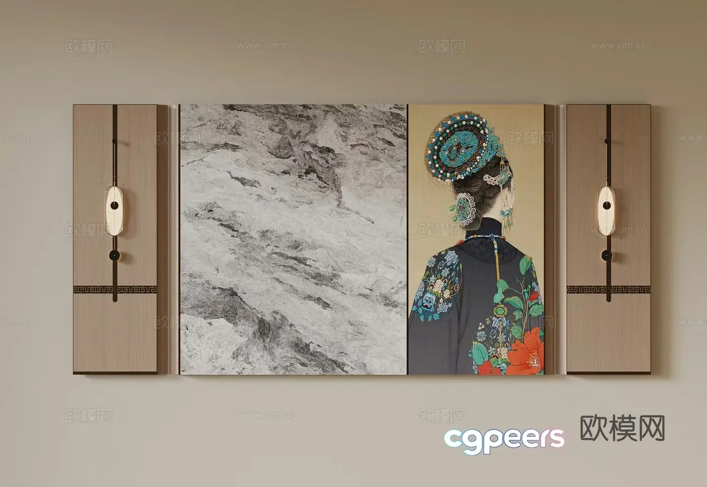 014 new Chinese style background wall 3d model