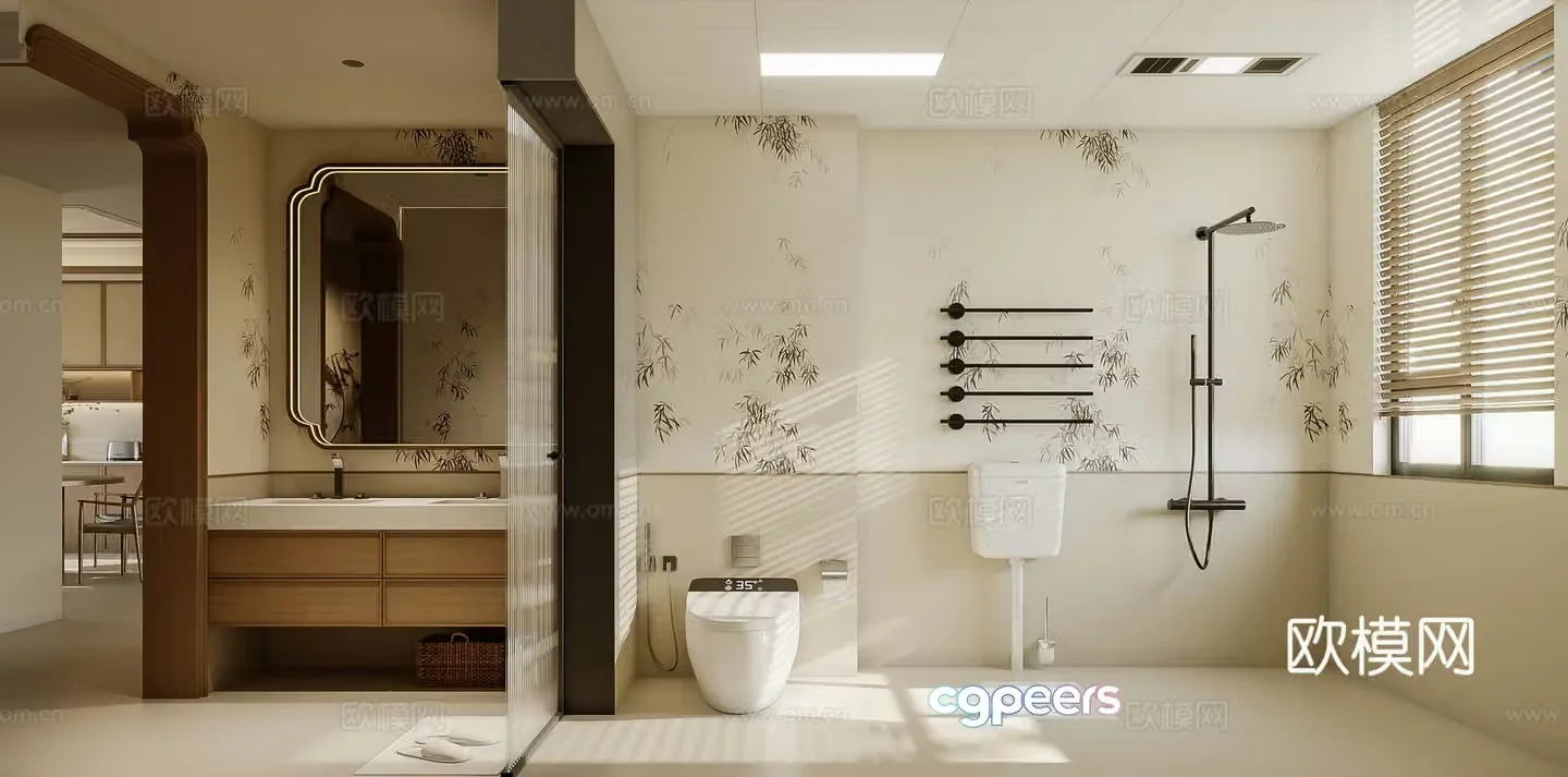New Chinese bathroom medieval style Song style aesthetic 3D model