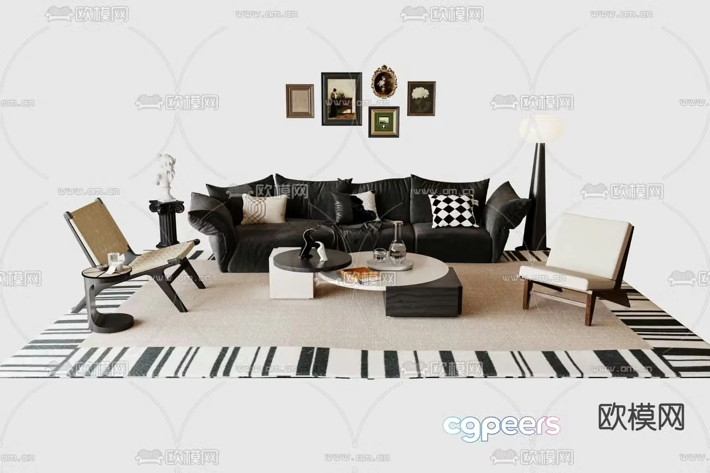 French sectional sofa 3d model