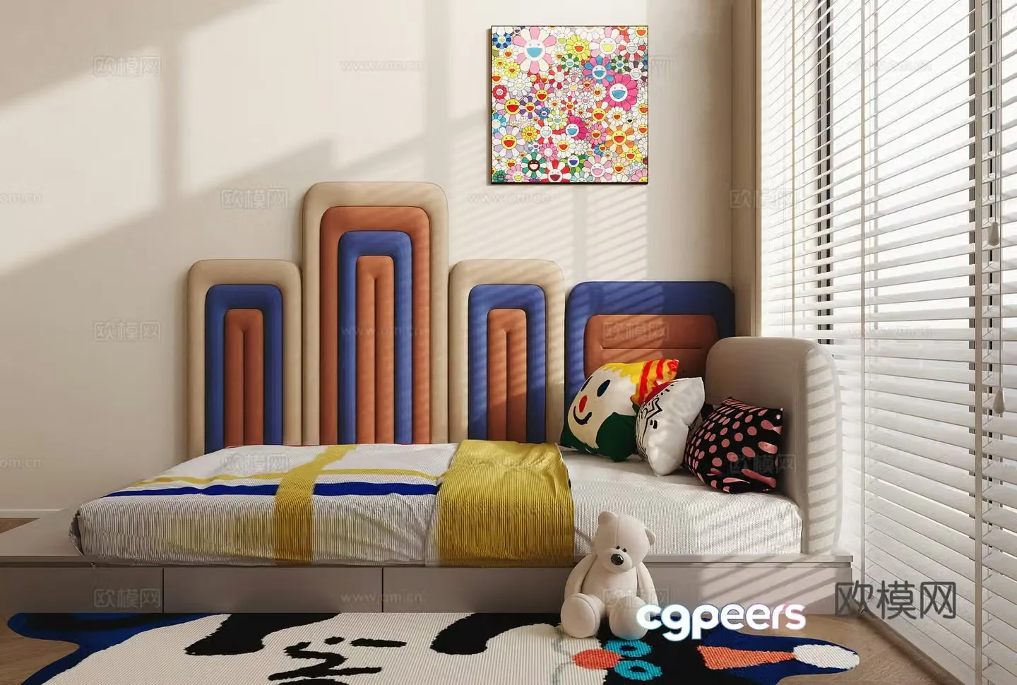 Modern children’s room children’s bed decorative painting 3d model