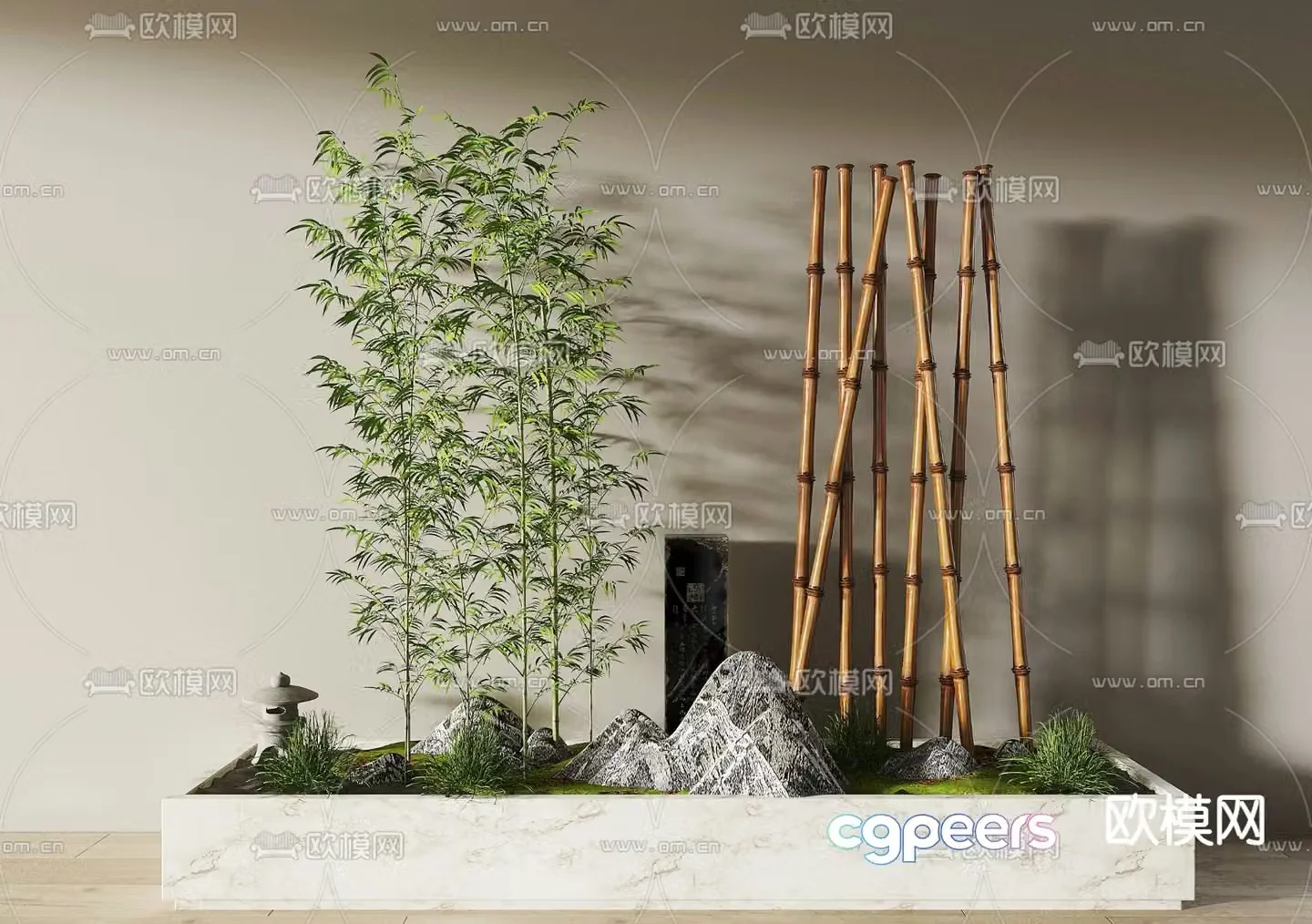 New Chinese style bamboo rockery sketch 3D model