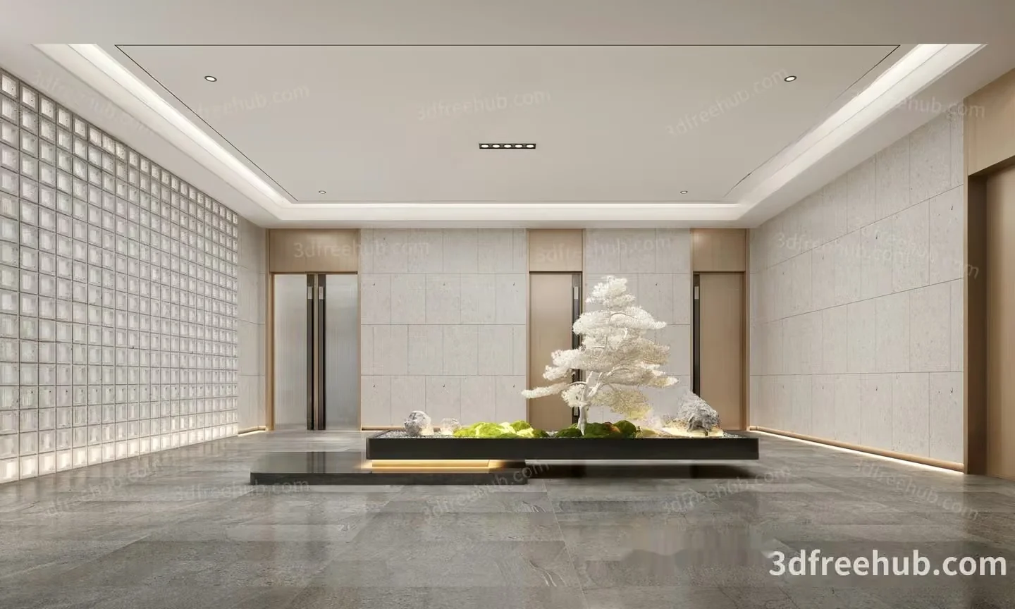 A Large White Tree In A Room 3D Model – 23506 – VRAY Render