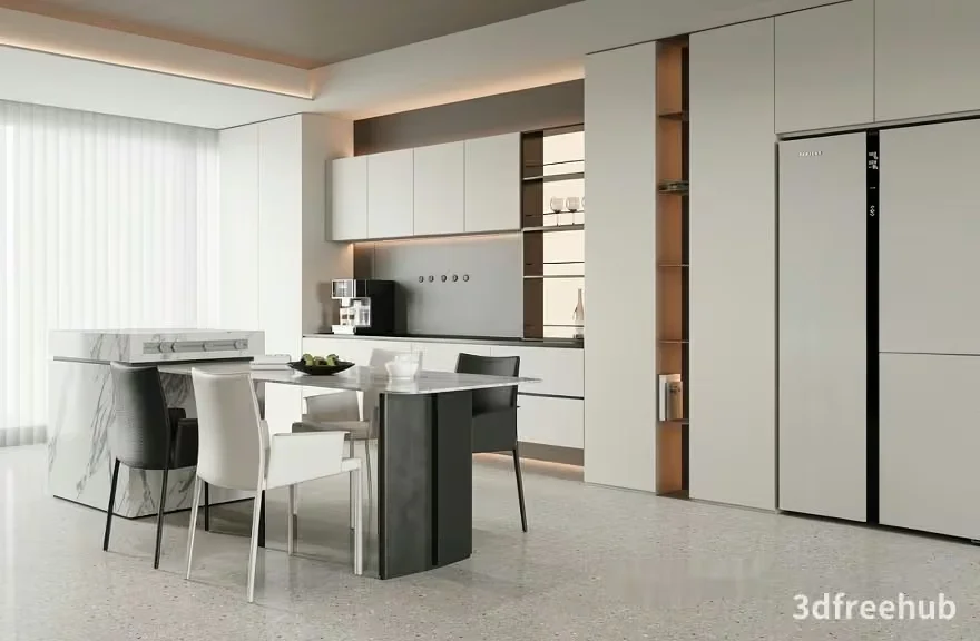 Modern Minimalist Kitchen 3D Model – 19719 – VRAY Render