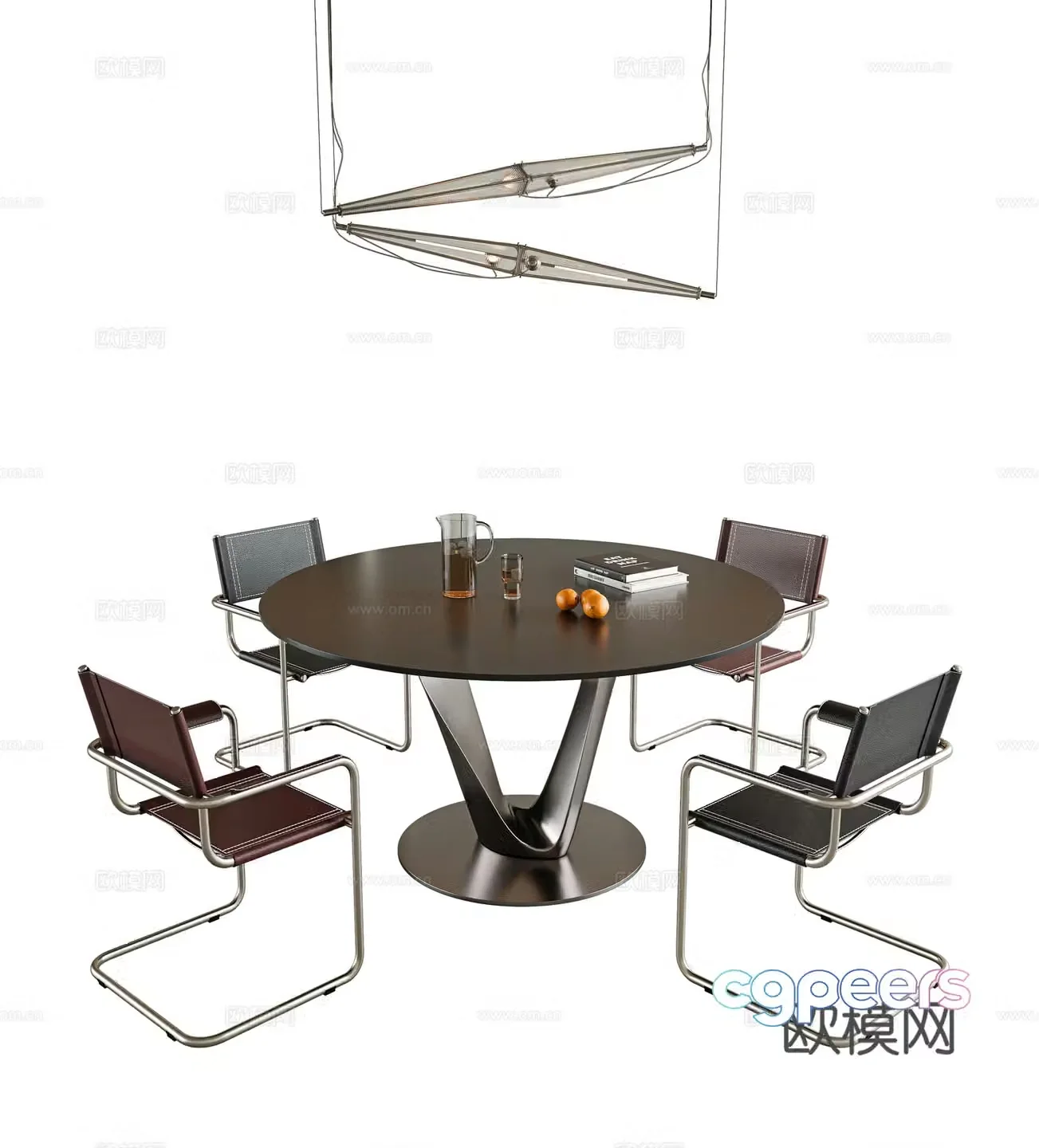 Dining table and chair combination Round dining table Four-person dining table Metal dining table Stainless steel dining chair Single chair 3D model