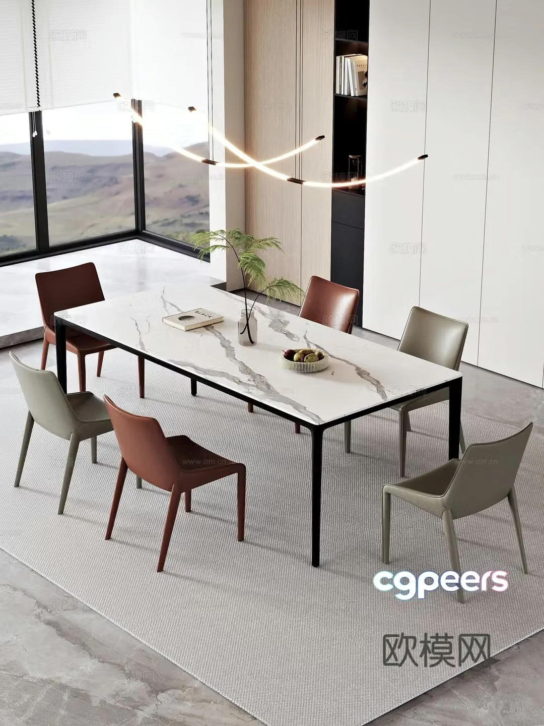 Modern slate dining table and chairs 3d model