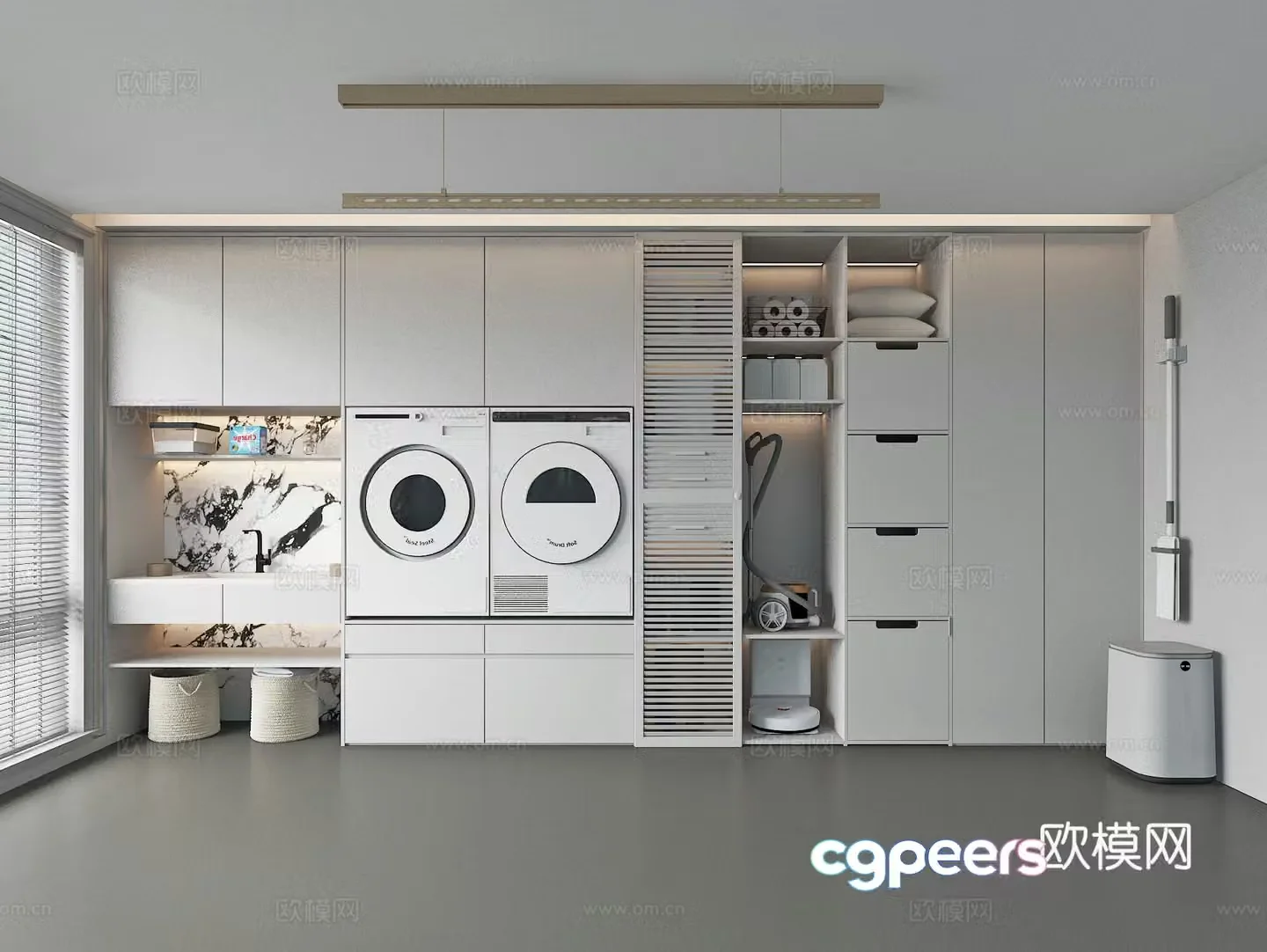 Modern laundry room balcony washing machine cabinet 3d model