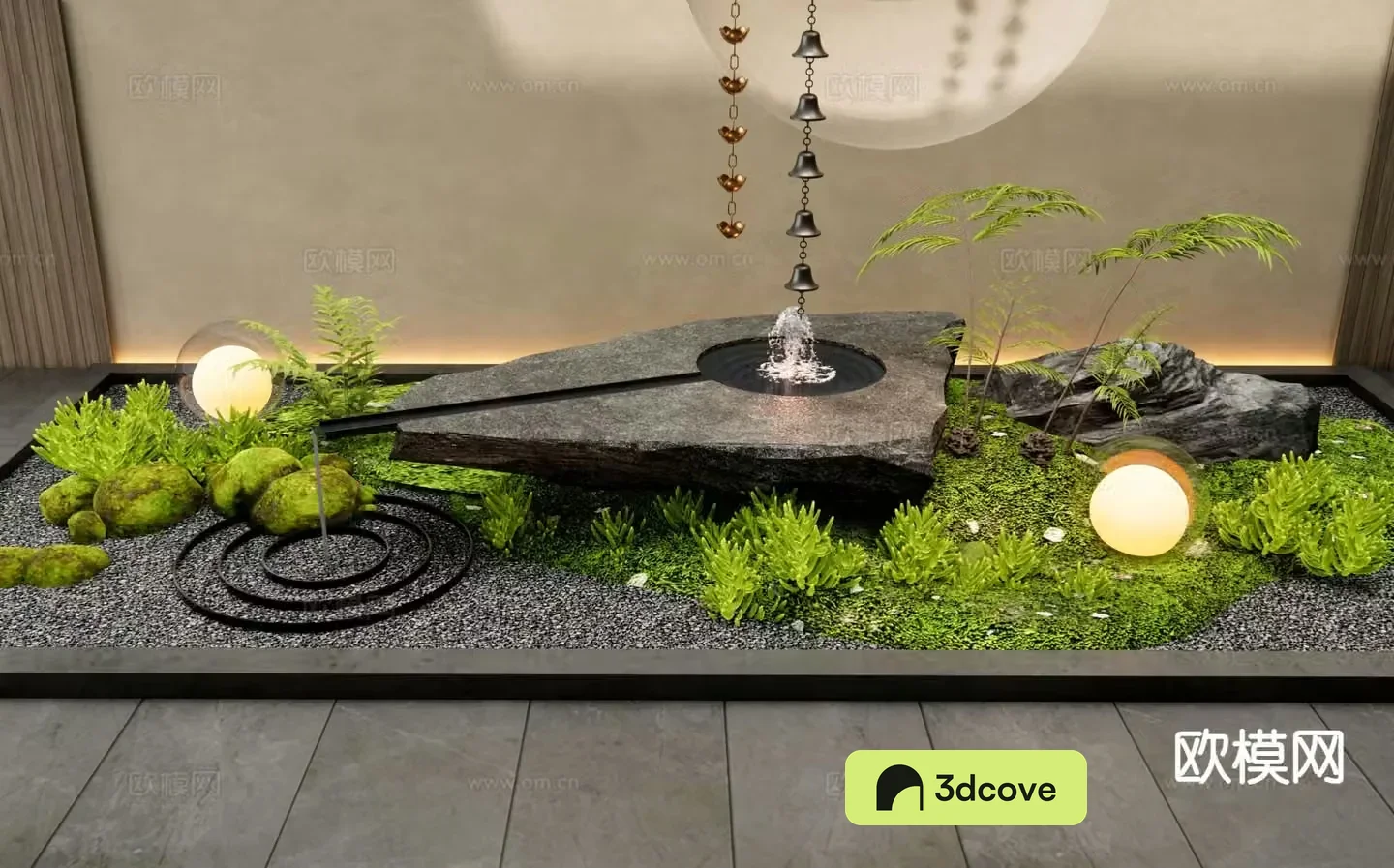 Landscape sketches moss landscaping cold rain chain fountain