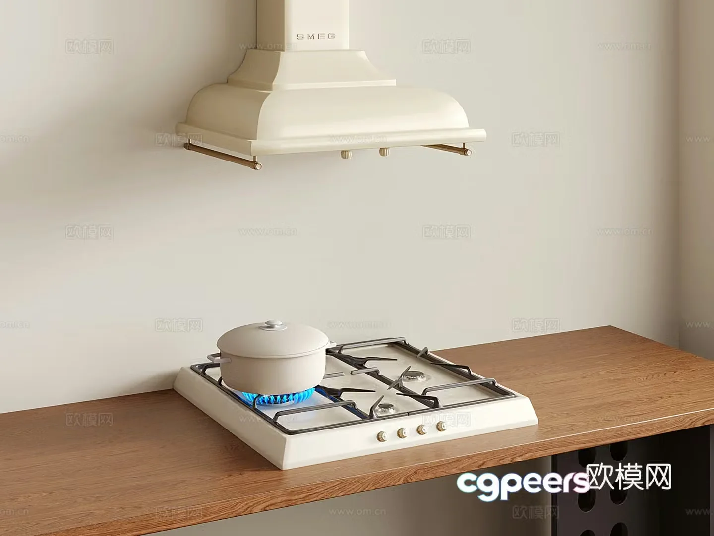 French range hood stove kitchen appliance 3D model