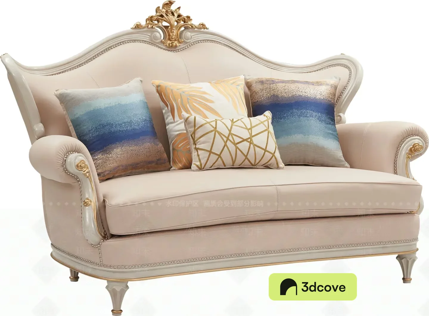 A White Couch With Gold Accents