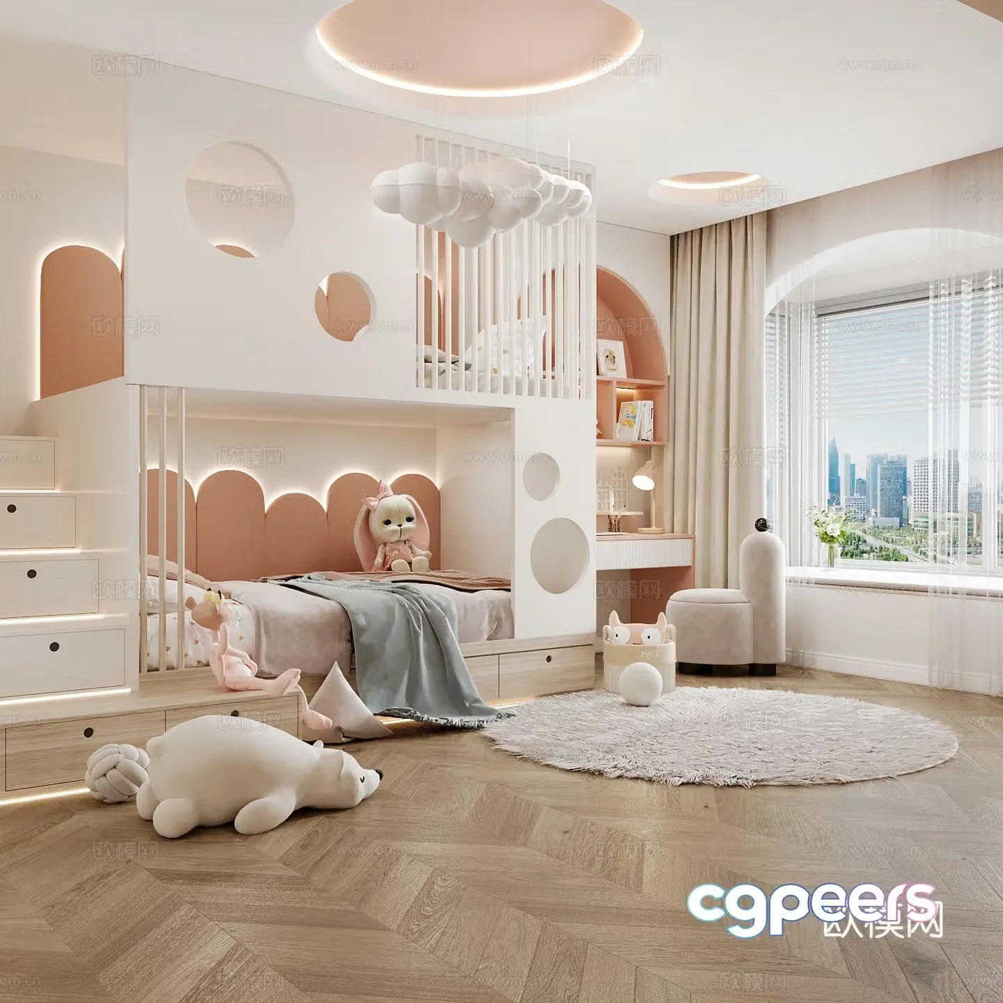 Modern children’s room boy’s room girl’s room children’s bed children’s wardrobe children’s desk 3d model