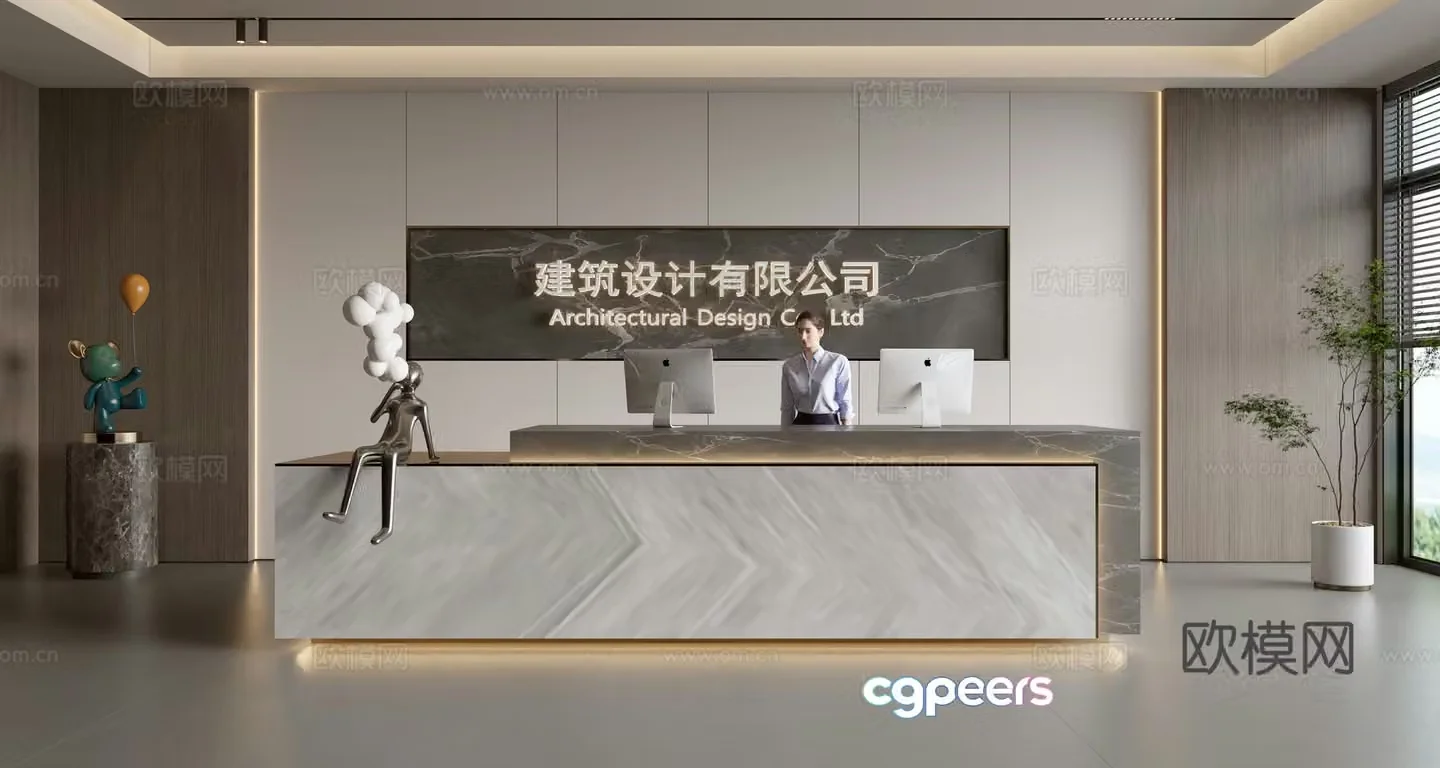 Modern company front desk reception area bar reception desk service desk company front desk background 3D model