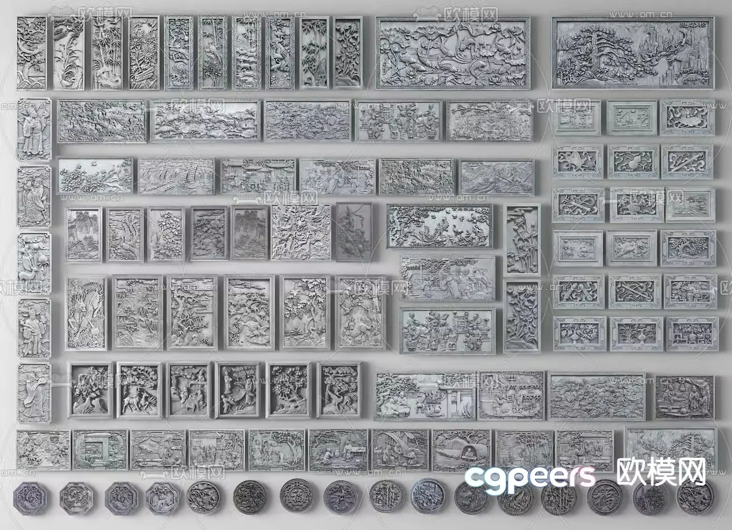 Chinese relief wall stone carving brick carving wall carving 3D model