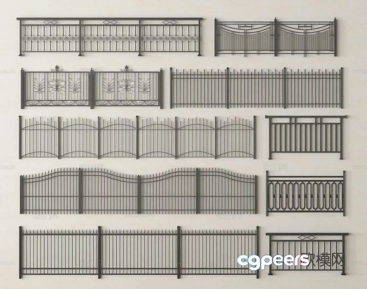 Iron metal fence railing fence guardrail 3d model