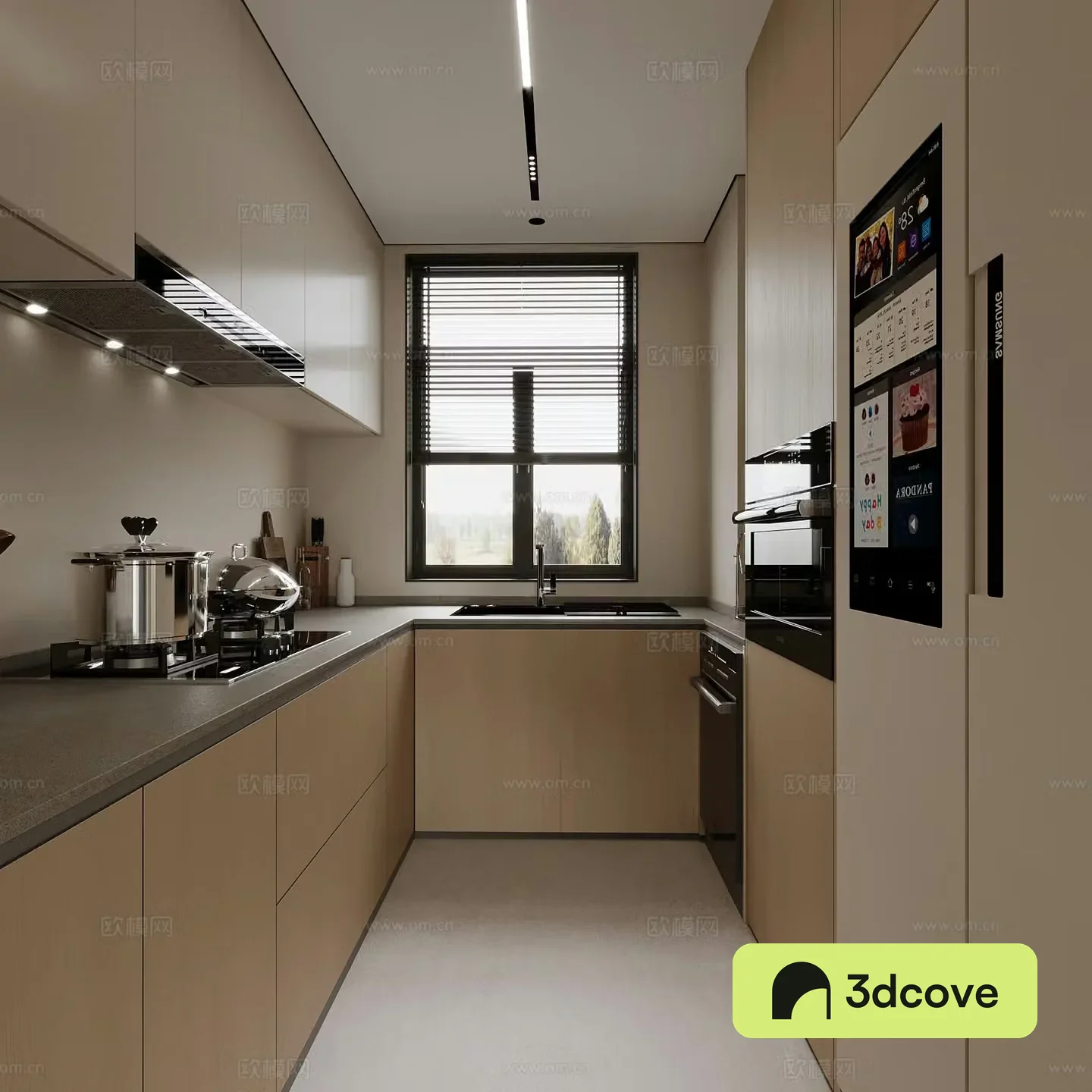 Modern kitchen refrigerator range hood dishwasher