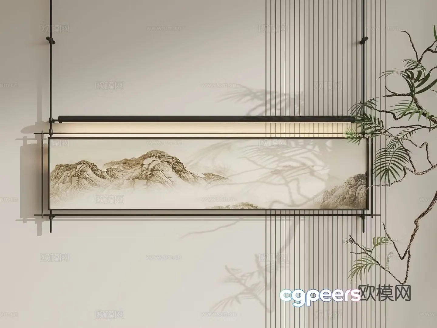 New Chinese style decorative painting landscape painting hanging painting 3D model