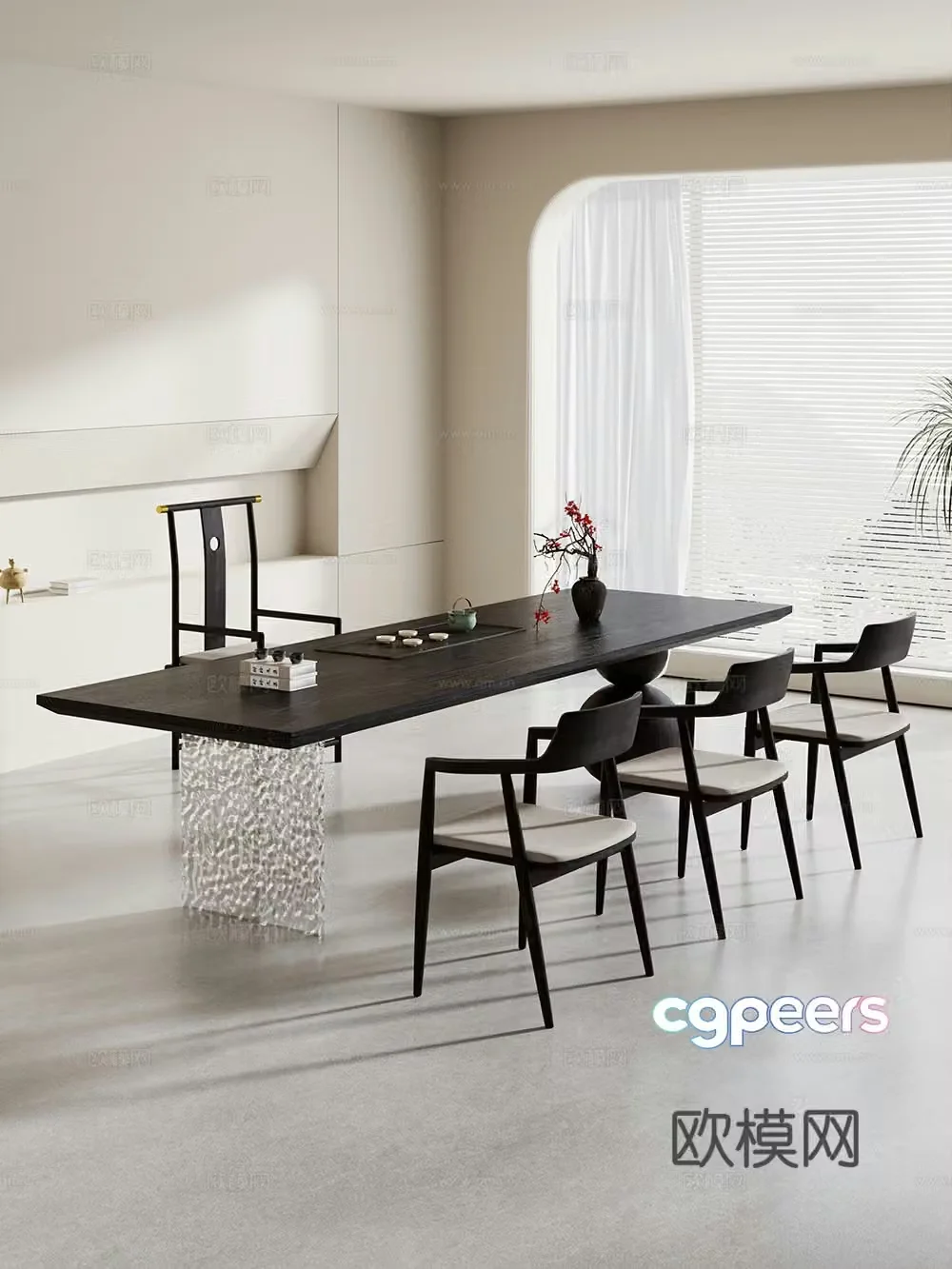 Creamy large plate table tea table and chair combination tea table tea table tea room tea table balcony tea table 3D model