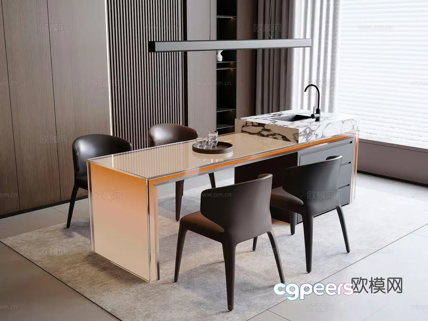 Italian island dining table and chairs 3d model