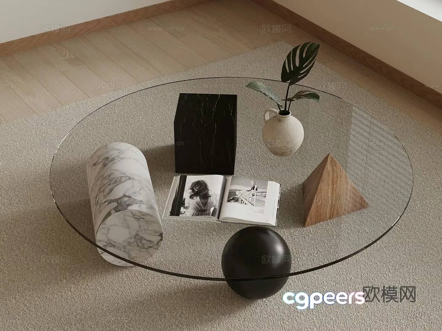 Modern glass coffee table potted ornaments 3D model