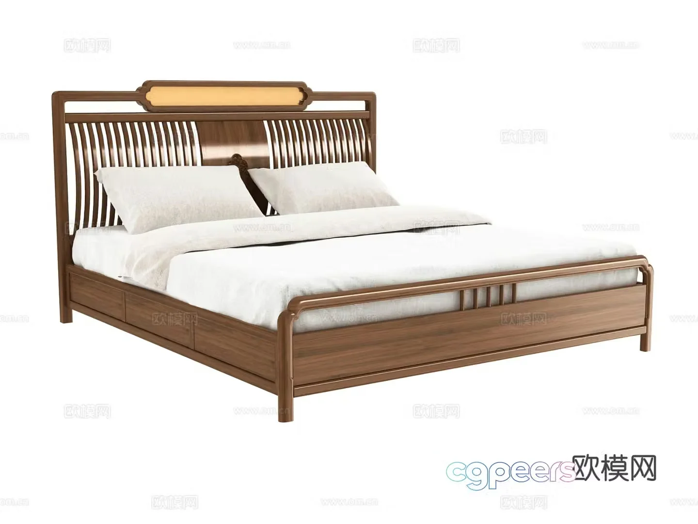 New Chinese style double bed 3d model