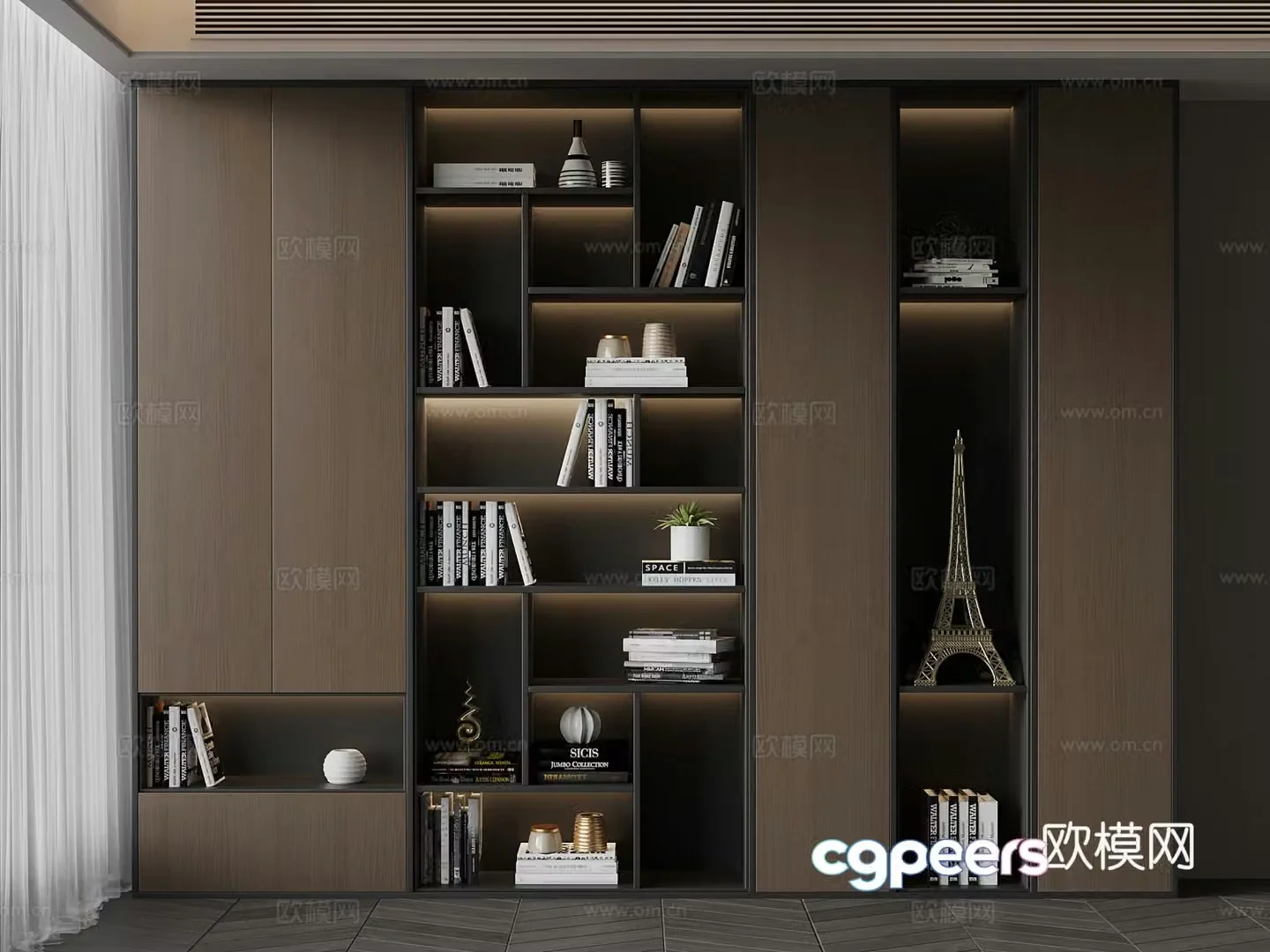Italian bookcase Book ornaments 3D model